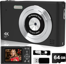 Load image into Gallery viewer, Digital Camera,FHD 1080P Camera with 64GB Card,44MP Digital Point and Shoot Kids Camera with Anti Shake 16X Zoom?Portable Small Camera Gift for Kid Girl Boy Teen (Black)
