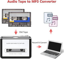 Load image into Gallery viewer, Cassette Player - Compact Tape Player Portable Recorder with Earphone-Convert Audio Music Cassette to MP3 Digital, Compatible with Laptop/PC/MAC- for Entertainment, Travel, Light Sports(Silver)
