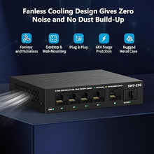 Load image into Gallery viewer, 5 Port 2.5GB Ethernet Switch Unmanaged Network Switch | 5 x 2.5 Gigabit | 1 x 10G SFP+ | Multigig Switch 10-100-1000Mbps | 45G Bandwidth | Plug &amp; Play | Fanless Metal Internet Switch | NOT Support VPN
