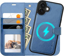 Load image into Gallery viewer, OCASE for iPhone 16 Case Detachable Wallet Case with Card Holder, 2 in 1 Pu Leather Flip Folio with RFID Blocking Stand Wrist Strap Shockproof Phone Cover 6.1 Inch 2024, Light Blue
