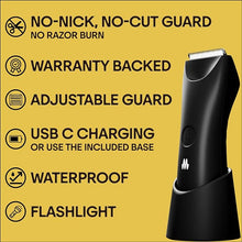 Load image into Gallery viewer, MERIDIAN Trimmer Plus Body Hair Manscaping Trimmer, Adjustable Guard, USB C Charging, Flash Light, Travel Lock, Charging Dock, Bikini Trimmer, Mens Body Hair Trimmer - Onyx
