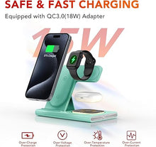 Load image into Gallery viewer, 3 in 1 Foldable Charging Station for Apple Products,Fast Wireless Charger Travel Dock Adapter&amp;Light for iPhone 15/14/13/12/11/X/XS/XR 8,for iWatch Ultra2/9/Ultra/8/7/6/SE,for Air Pods 3/2/Pro/2(Green)
