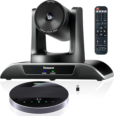 Tenveo All-in-One Conference System 3X Optical Zoom PTZ Camera with Bluetooth Speakerphone Upgraded System Audio and Video Output USB3.0/HDMI/RS485/RS232 Works with Zoom Skype Teams for Room Meeting