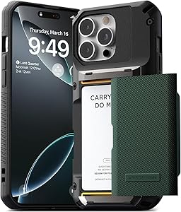 VRS DESIGN Damda Glide Pro Card Holder Case for iPhone 16 Pro Max (2024), Sturdy Semi Auto Card Slot Wallet [4 Cards] Case Designed for iPhone 16 Pro Max (2024) Metallic Green