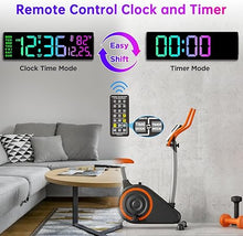 Load image into Gallery viewer, Soobest 14.2" Large Remote Digital Wall Clock with Timer for Living Room Home Gym, Plug in Big LED Electric Color Changing Clock with Date Day of Week Temperature Display for Elderly Seniors, Auto DST
