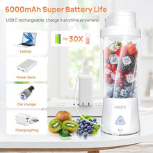 Load image into Gallery viewer, 360W Rechargeable Portable Blender for Shakes and Smoothies, 22OZ Mini Personal Blender with 6 Blades 6000mAh battery on the go, Strong Cutting Bender Bottle Electric Cup for Home, Kitchen, Gym White
