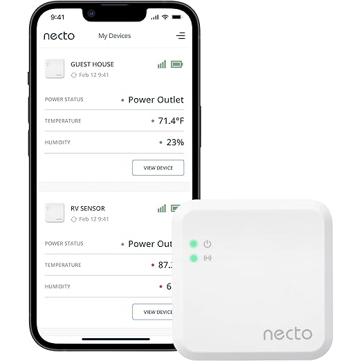 Necto RV Temperature & Humidity Monitor - [4G LTE] No Monthly Fees and No WiFi Required - Power Outage Sensor, Instant Alerts, for Pet Safety & Home