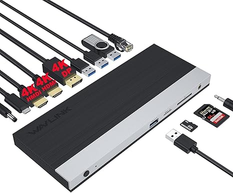 WAVLINK USB C Docking Station, Support 100W Charging for PC, Triple Display Max 4K@60Hz with DisplayPort,2 HDMI,4 USB 3.0,Gigabit Ethernet,SD/TF Card Slot,Audio Jack for Windows & Mac OS M1 M2