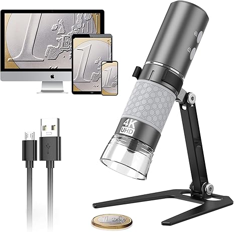 Wireless Digital Microscope 4K HD Wi-Fi Microscope Camera Digital Magnifier Compatible for iPhone, Android Phones and PC (Black)