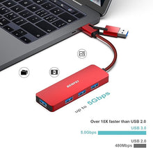 Load image into Gallery viewer, BENFEI USB 3.0 Hub, USB-C HUB, 2-in-1 USB Type-A/Type-C Hub with 4 USB 3.0 Ports [Aluminum Shell, Nylon Braided] Compatible with iPhone 15 Pro/Max, MacBook Pro/Air 2023, iPad Pro, iMac, S23, XPS 17
