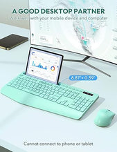 Load image into Gallery viewer, SABLUTE Wireless Keyboard and Mouse, Wrist Rest, Phone Holder, Batteries Included, 2.4G Lag-Free Ergonomic Keyboards Mouse Combo, Silent Keyboard Cordless Set for PC, Laptop, PC, Windows, Mint Green
