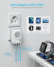 Load image into Gallery viewer, [2-Pack] US to India Plug Adapter, VINTAR Type D Travel Adapter with 1 USB C, 3 USB Ports and 2 American Outlets, 6 in 1 India Power Adapter for USA to India, Bangladesh, Maldives, Pakistan, Nepal
