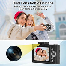 Load image into Gallery viewer, Digital Camera for Teens, 48MP FHD Dual Camera with 2.5K Video, 32GB SD Card, 8X Zoom, Black Small Camera with Card Reader, Compact Point and Shoot Camera with Games for Kids, Boys, Student
