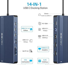 Load image into Gallery viewer, 14 in 1 USB C Docking Station Dual HDMI Monitor, Laptop Docking Station Triple Display, 2*4K60 HDMI, 1080p VGA, Ethernet, 3 USBC 10Gbps,100W PD, SD/TF 3.0, Audio - For MacBook, Dell, Lenovo, Surface
