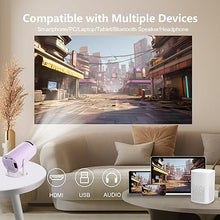 Load image into Gallery viewer, LQWELL® Projector, Mini Projector, Supports 5G Wifi &amp; BT5.0, Automatic Keystone, 220 Degree Angle, 130 Inch Display for Phone/PC/Lap/Xbox/Stick, 4K Home Cinema Projector, Purple (No Android OS)
