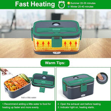 Load image into Gallery viewer, Electric Lunch Box Food Heater, 80W High-Power Food Warmer, 12V 24V 110V 3 in1 Portable Microwave for Car and Home, with Detachable 304 Stainless Steel Container Fork and Spoon(Royal Blue + Green)
