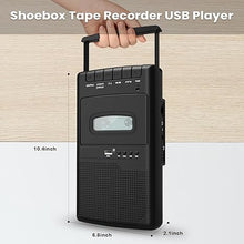 Load image into Gallery viewer, Shoebox Cassette Player Recorder- Tapes/USB/External Audio Recorder - Cassette Tape to USB Digital Converter- USB Player- Lapel Microphone- Retractable Handle- Built-in Speaker- 3.5MM Earphone
