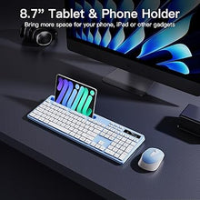 Load image into Gallery viewer, Wireless Keyboard and Mouse Combo, Soueto 2.4G Full-Sized Computer Keyboard with Phone Tablet Holder, 22 Multimedia Shortcuts, Numeric Keypad, 6 Button Silent Mouse for Windows, Mac (Blue)
