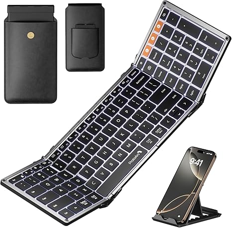 ProtoArc Backlit Foldable Keyboard, XK01 Plus Folding Portable Bluetooth Keyboard for Travel, True Full Size External Wireless Keyboard with Backlight for iPad Tablet Smartphone Laptop PC