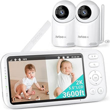 Load image into Gallery viewer, 2K Video Baby Monitor with 2 Cameras and Audio, 3600ft Long Range Baby Monitor No WiFi, 5.5&quot; Split Display, VOX - AI Cry Detect, ANR, IR Night Vision, 2-Way Audio, 6000mAh
