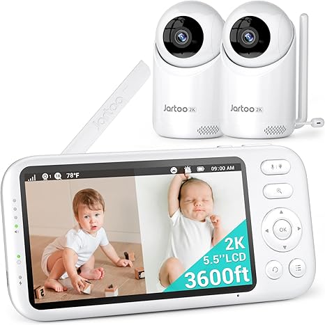 2K Video Baby Monitor with 2 Cameras and Audio, 3600ft Long Range Baby Monitor No WiFi, 5.5