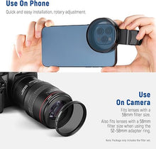 Load image into Gallery viewer, NEEWER 58 mm Lens Filter Kit with Mobile Phone Lens Clip, CPL, ND32, 6 Point Star Filter, Graduated Filter (4 Colours), Compatible with iPhone 15 14 Pro Max 13 12 11 &amp; Canon Nikon Sony Cameras
