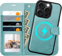 Load image into Gallery viewer, OCASE for iPhone 16 Pro Max Case Detachable Wallet Case with Card Holder, 2 in 1 Pu Leather Flip Folio with RFID Blocking Stand Wrist Strap Shockproof Phone Cover 6.9 Inch 2024, Ice Blue
