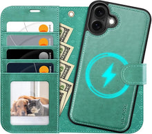 Load image into Gallery viewer, OCASE for iPhone 16 Plus Case Detachable Wallet Case with Card Holder, 2 in 1 Pu Leather Flip Folio with RFID Blocking Stand Wrist Strap Shockproof Phone Cover 6.7 Inch 2024, Green
