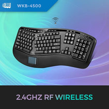Load image into Gallery viewer, Adesso WKB-4500UB - Wireless Ergonomic Desktop Touchpad Keyboard, Split Keys Design, Palm Rest, Media Control Hotkeys, Long Battery Life - Compatible for Laptop/Desktop, Black
