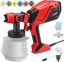 Load image into Gallery viewer, Paint Sprayer 1000W HVLP Electric Spray Paint Gun with 6 Copper Nozzles and 3 Spray Patterns 1200ML High Capacity Container for Furniture, Fences, Walls, Garage Doors (Red)
