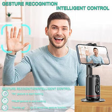 Load image into Gallery viewer, Auto Face Tracking Tripod 360° Rotating Auto Tracking Phone Stand, No App, Gesture Control Smart Shooting Camera Mount with Selfie Light and Remote for Live Vlog Streaming Video Tiktok-Rechargeable
