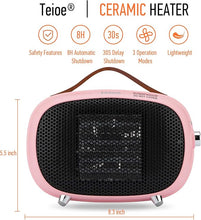 Load image into Gallery viewer, Mini Electric Ceramic Space Heater 800W/400W, Small, PTC with Tip-Over and Overheat Protection, 3 Operating Modes for Office, Bedroom and Under Desk (PINK)
