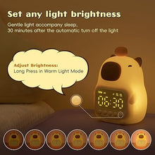 Load image into Gallery viewer, Capybara Alarm Clock with Night Light for Kids, Cute Alarm Clocks for Bedrooms Ok to Wake Clocks, Silicone Animal Tabletop Lamp for Teen Girls Boys
