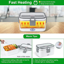 Load image into Gallery viewer, FVW Electric Lunch Box 80W Food Heated 12V 24V 110V Portable Food Warmer Heater for Car/Truck/Home Self Heating Box with 1.8L 304 Stainless Steel Container 0.45L Compartment (White + Grey)
