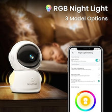 Load image into Gallery viewer, BondFree Baby Monitor with Camera and Audio 2K, RGB Night Light, Baby Monitor WiFi Smartphone 2.4Ghz 5Ghz for Nursery, Scan Code Bluetooth Connection, 355° Rotation, Compatible with Alexa Google Home
