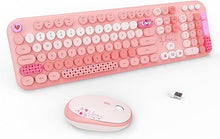 Load image into Gallery viewer, FOPETT Wireless Keyboard and Mouse Combo - 2.4G Full-Sized Cute Colorful Retro Keyboard with Round Keycaps 104 Keys Typewriter Keyboard for Laptop/Windows/PC-Pink Colorful
