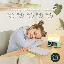 Load image into Gallery viewer, Alarm Clock for Kids, Toast Night Light Alarm Clock Battery Operated, 5 Alarm Tones, Nap Timer, Dual Alarm, Dimmer, Bedside Clock with Toast Lamp, Gifts for Kids Teens Boys Girls Toddler Room Decor
