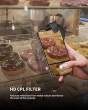 Load image into Gallery viewer, CPL Filter for Phone, 72mm Camera Polarized Lens Polarizing Filter with Metal Cold Shoe Phone Clip Compatible with iPhone 15 14 13 12 11 X XS Plus PRO Max Samsung Galaxy Motorola Pixel

