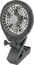 Load image into Gallery viewer, Treva 5 Inch Two Speed Battery &amp; USB Powered Clip On Fan - Slim and Portable Cooling Travel Fan with USB - Gray
