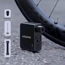 Load image into Gallery viewer, AIRBANK Mini Bike Pump with Gauge Pocket PRO, Max 120PSI Bike Air Pump Auto Shut-Off, Portable Electric Bicycle Pump for Road Bike and Balls, Tire Inflator for Schrader &amp; Presta Valve
