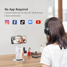 Load image into Gallery viewer, Auto Face Tracking Phone Holder, No App Required, 360° Rotation Face Body Phone Tracking Tripod Smart Shooting Camera Mount for Live Vlog Streaming Video, Rechargeable Battery-White
