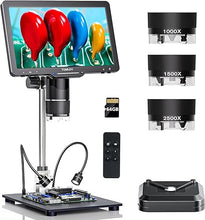 Load image into Gallery viewer, TOMLOV TriL110 10.1&quot; 3 Lens 2K HDMI Digital Microscope 2500X, Coin Microscope Magnifier for Entire Coins with IPS Screen, LCD Soldering Microscope for Adults, 14 LED Lights, PC/TV Compatible, 64GB
