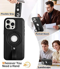 Load image into Gallery viewer, Capture Grip Loop Magnetic Stand for iPhone 16 Pro Case with Screen Protector, Protective iPhone 16 Pro Case Leather, Compatible with MagSafe, Built-in Kickstand,for Men Women, Black
