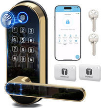 Load image into Gallery viewer, Keyless-Entry Keypad Fingerprint Smart Lock: Digital Door Lock with Code Passcode, Electronic Door Handle, Biometric Door Knob for Entry Door, Bedroom Door (Gold)
