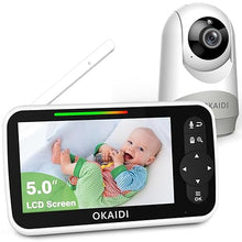 Load image into Gallery viewer, Baby Monitor with Camera and Audio, 5&quot; Large Screen with 30-Hour Battery, 1000ft Range Video Baby Monitor, Remote Pan-Tilt-Zoom Baby Monitor No WiFi, Night Vision, VOX, 2-Way Talk, 8 Lullabies
