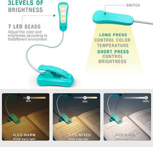 Load image into Gallery viewer, Vekkia Rechargeable Book Light for Reading in Bed, 3 Color x 3 Brightness, Lightweight Reading Light, Up to 70 Hours Lighting, Great for Readers, Travel (Blue)
