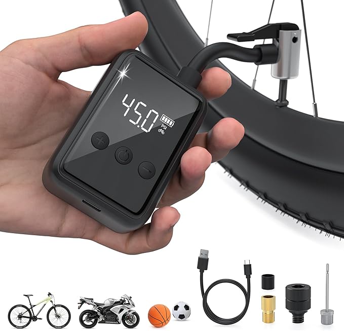 Bike Pump Portable Air Compressor, 130 PSI Mini Bike Tire Pump with Gauge, Bicycle Inflator Pump Fits Presta & Schrader Valve, Electric Pump Auto Shut-Off, Small Air Pump Ball Motorcycle