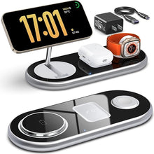 Load image into Gallery viewer, 3 in 1 Charging Station for Apple Devices, Faster Mag-Safe Charger Stand, Magnetic Wireless Charger Station for iPhone 16 15 14 13 12 Pro Max Plus, Apple Watch iwacth &amp; AirPods, Adjustable Angle
