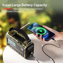 Load image into Gallery viewer, Emergency Radio 12000, Auto Digital Weather Radio Portable AM FM SW NOAA, Battery Operated Rechargeable Solar Hand Crank Radio with Flashlight, Cell Phone Charger, SOS, Type C Adapter
