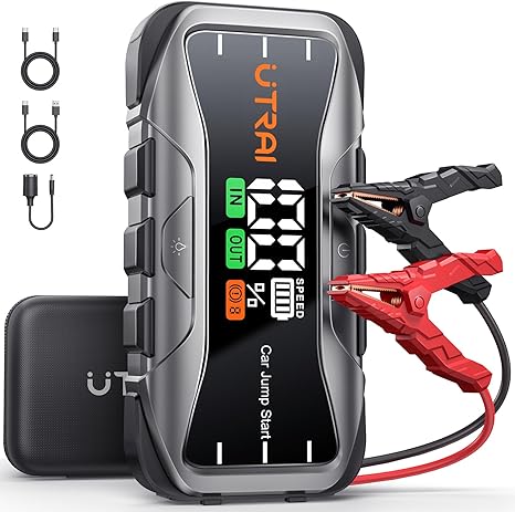 Jump Starter,6000A Battery Jump Starter Portable,65W Fast Charger 12V Lithium Car Jump Box,Auto Battery Booster Power Bank Jumper with LCD Display,Flashlight,Storage Case (All Gas/12L Diesel Engine)